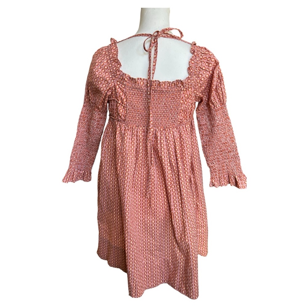 Free People Dusty Pink Geo Smocked Babydoll Mini Dress - Picture 5 of 11